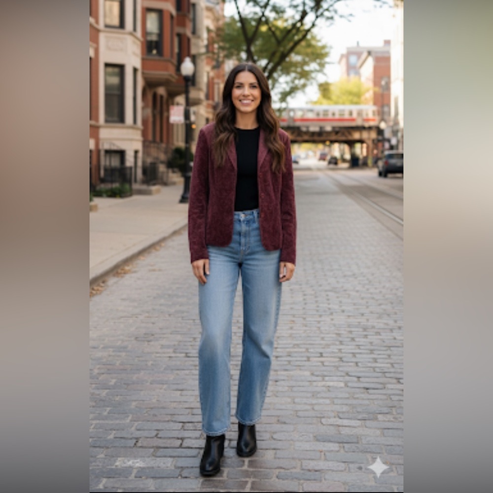 Danier Burgandy embroidered Suede Leather vintage lined Blazer size 10/12 womens